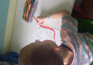 Dziecko, malujące farbami godło Polski.