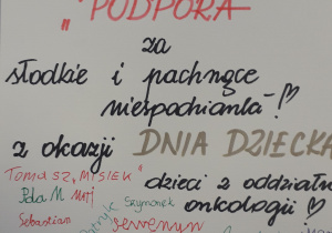 Kartka z podziękowaniami dla właścicieli piekarni "Podpora" za słodkie i pachnące niespodzianki.