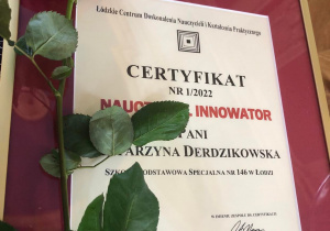 Certyfikat Nauczyciela Innowatora, naszej Pani Kasi.