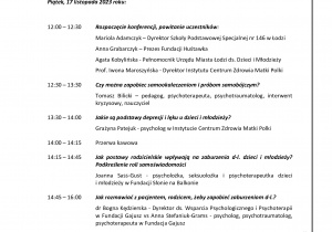 Treść ramowego programu konferencji "Zaburzenia depresyjno-lękowe w chorobach przewlekłych. Jak pomóc?"