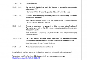 Treść ramowego programu konferencji "Zaburzenia depresyjno-lękowe w chorobach przewlekłych. Jak pomóc?"