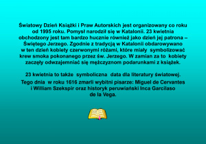 na niebieskim tle notatka na temat Dnia Książki, genezy święta