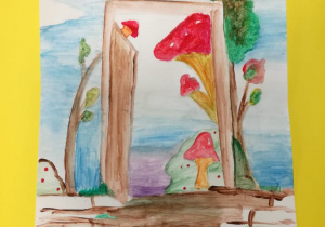 drzwi do lasu - praca artystyczna malowana farbą