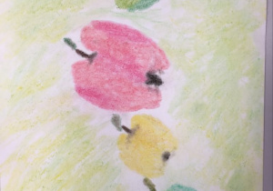 jabłkowa rodzinka, praca wykonana suchymi pastelami