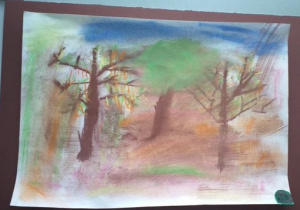 jesienne drzewa - malowane suchą pastelą